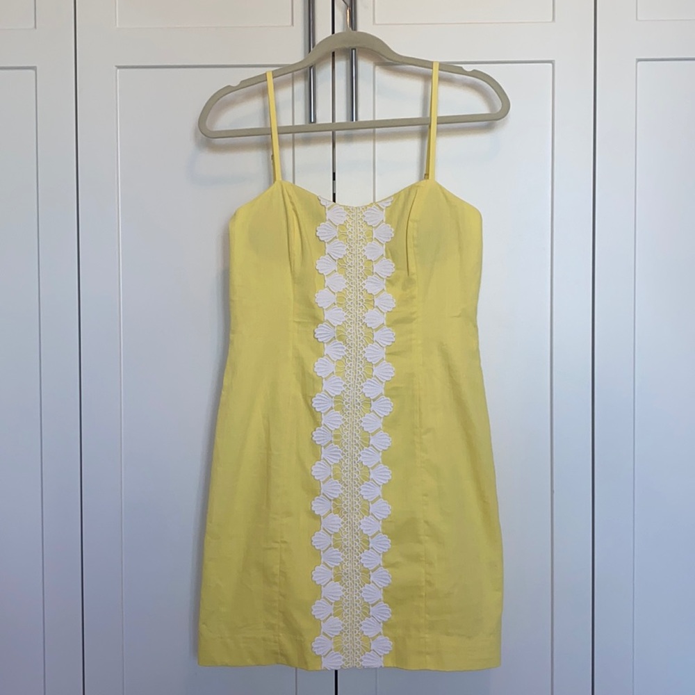 NWT New Lilly Pulitzer Watch Hill Yellow Shelli Stretch Dress Size 4 tie back